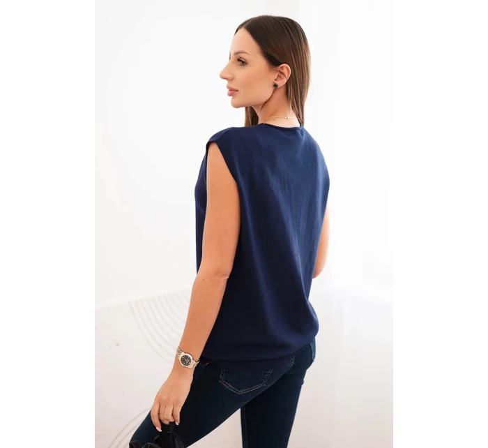 Dámský viskózový svetr bez rukávů s kapsami a výstřihem do V modrý Dámský viskózový svetr bez rukávů s kapsami a výstřihem do V modrý