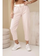 Dámské model 21961364 kalhoty s páskem tmavě pudrově růžové - K-Fashion
