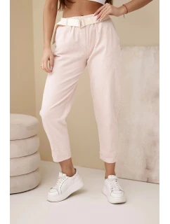 Dámské model 21961364 kalhoty s páskem tmavě pudrově růžové - K-Fashion