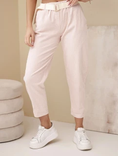 Dámské model 21961364 kalhoty s páskem tmavě pudrově růžové - K-Fashion
