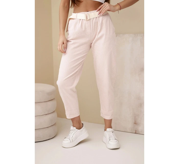 Dámské model 21961364 kalhoty s páskem tmavě pudrově růžové - K-Fashion