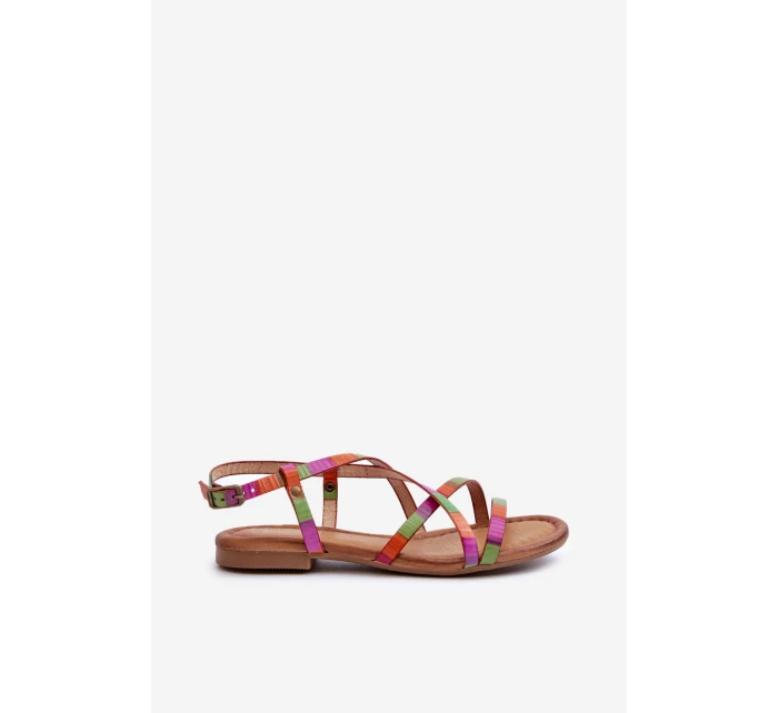 Ploché Dámské Kožené Sandály model 21661347 Multikolor - Maciejka Ploché Dámské Kožené Sandály model 21661347 Multikolor - Maciejka