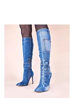 Dámské kozačky na podpatku model 22038538 Jeans modrá - Step in style