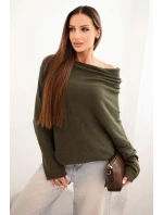 Dámský asymetrický model 21439194 svetr z viskózy khaki - K-Fashion