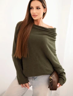Dámský asymetrický model 21439194 svetr z viskózy khaki - K-Fashion