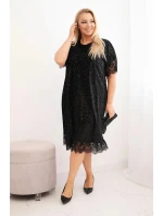 Dámská Plus Size šaty s flitry a krajkovým model 21486188 černá - K-Fashion