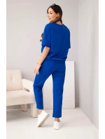 Dámská viskózová souprava s krátkým rukávem a kalhotami s ohrnovací nohavicí chabrový