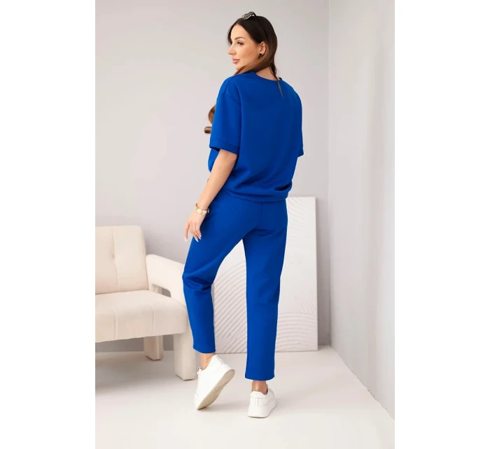 Dámská viskózová souprava s krátkým rukávem a kalhotami s ohrnovací nohavicí chabrový