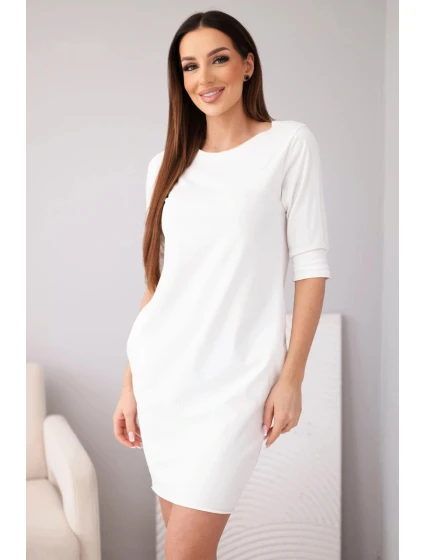 Dámské bavlněné šaty s 3/4 rukávem a kapsami bílá Dámské bavlněné šaty s 3/4 rukávem a kapsami bílá