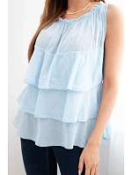 Dámská bavlněná halenka model 22148004 střihu s volány bez rukávů modrá - K-Fashion Dámská bavlněná halenka model 22148004 střihu s volány bez rukávů modrá - K-Fashion