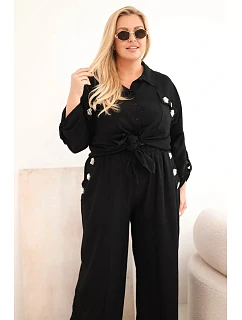 Dámský Plus Size komplet s košilí a širokými kalhotami černý