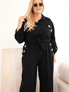 Dámský Plus Size komplet s košilí a širokými kalhotami černý