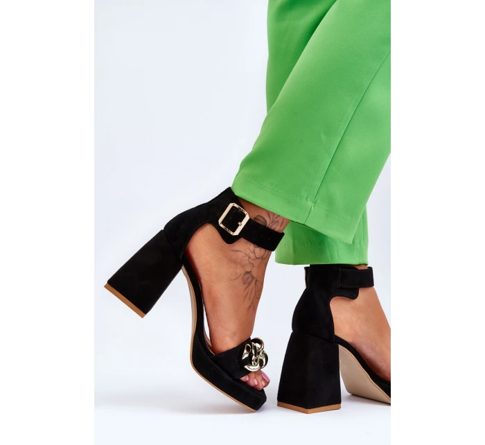 Dámské semišové sandály s podpatky Lewski boty Černá model 21616060 - Boto Dámské semišové sandály s podpatky Lewski boty Černá model 21616060 - Boto