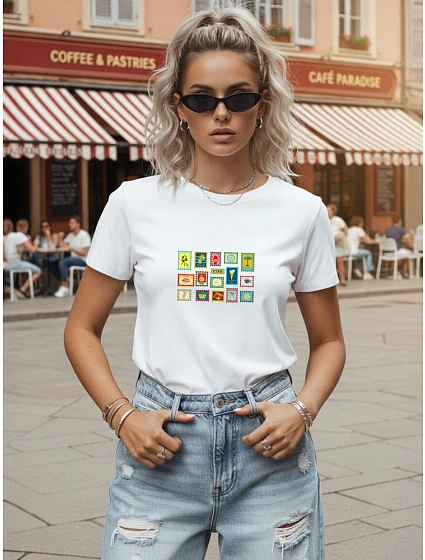 Dámské bavlněné tričko s grafickým potiskem, bílé, FashionStreet NX8022RY Dámské bavlněné tričko s grafickým potiskem, bílé, FashionStreet NX8022RY