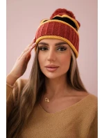 Dámská čepice Kinga K297 červená+hořčicová+černá Dámská čepice Kinga K297 červená+hořčicová+černá