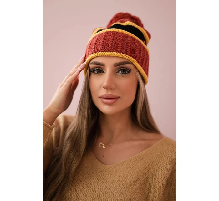 Dámská čepice Kinga K297 červená+hořčicová+černá Dámská čepice Kinga K297 červená+hořčicová+černá