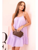 Dámské mušelínové šaty s ramínky a volánem světle fialová