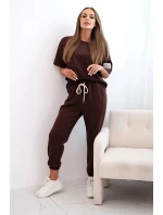 Dámský viskózový komplet s krátkým rukávem a nohavicemi hnědý