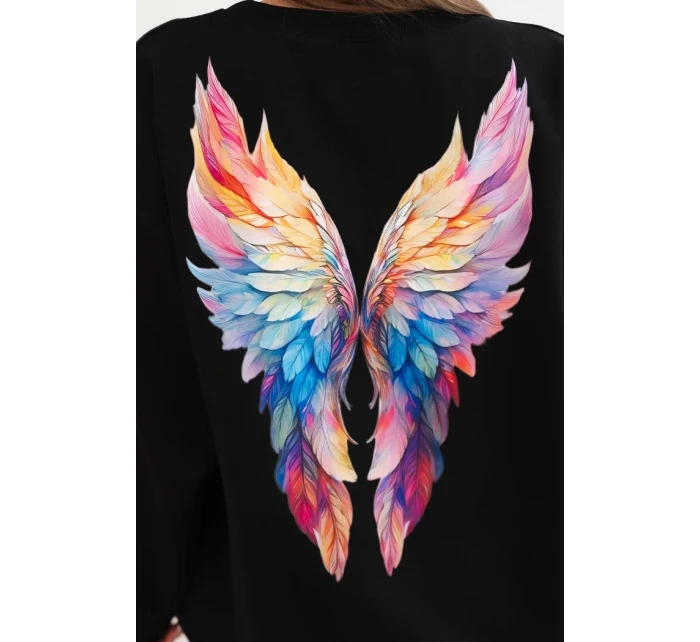 Dámská oversize mikina z bavlny s barevnými model 21421748 na zádech černá - K-Fashion