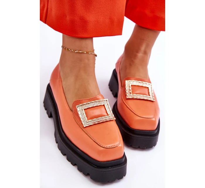 Pohodlné kožené mokasíny oranžové model 21613244 - Boto