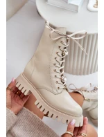 Kožené botky s na zip  Béžové model 21675548 - CheBello