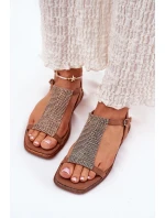 Plné Elegantní Dámské Sandály S  Hnědé model 21693526 - Artiker