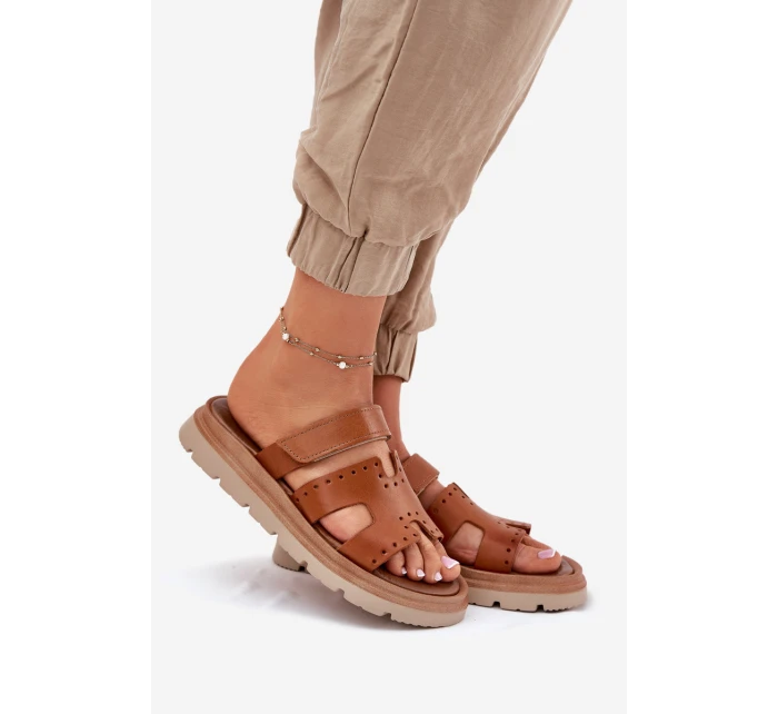 Dámské Pantofle Z Přírodní Kůže Na Platformě Hnědé model 21697400 - Zazoo