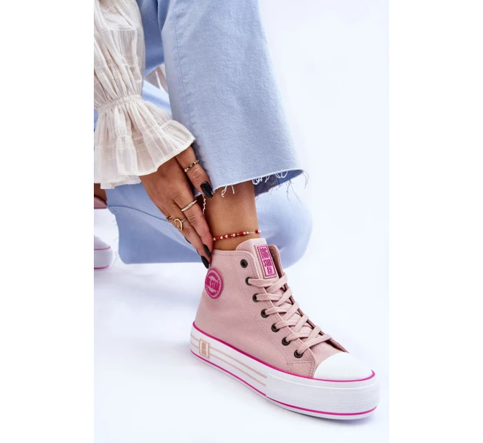 Dámské vysoké textilní tenisky na platformě Big Star LL274186 Růžová Dámské vysoké textilní tenisky na platformě Big Star LL274186 Růžová