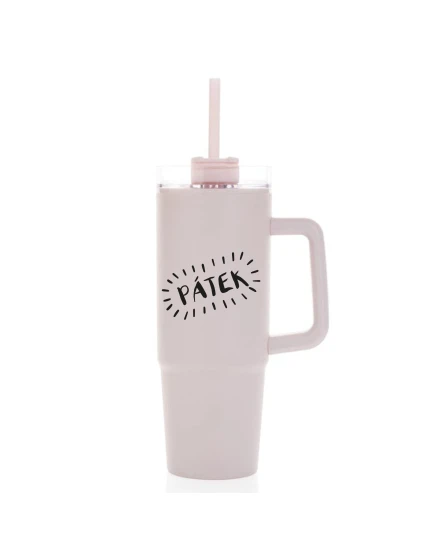 PÁTEK - světle růžový cestovní hrnek s průhledným víčkem 900 ml PÁTEK - světle růžový cestovní hrnek s průhledným víčkem 900 ml