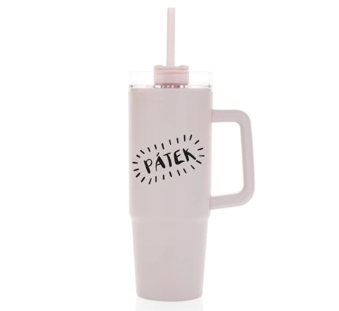 PÁTEK - světle růžový cestovní hrnek s průhledným víčkem 900 ml PÁTEK - světle růžový cestovní hrnek s průhledným víčkem 900 ml