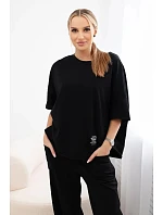 Dámský bavlněný komplet halenka + kalhoty 6727 černý - Kesi