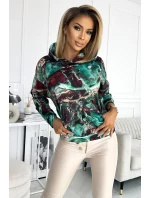 Dámská mikina s tyrkysovo-hnědým mramorovým vzorem a s kapucí 390-2 Dámská mikina s tyrkysovo-hnědým mramorovým vzorem a s kapucí 390-2