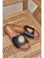 Kožené Pantofle S Dekorací Na Plochém Podpatku Zazoo model 21682278 Černé - Boto Kožené Pantofle S Dekorací Na Plochém Podpatku Zazoo model 21682278 Černé - Boto