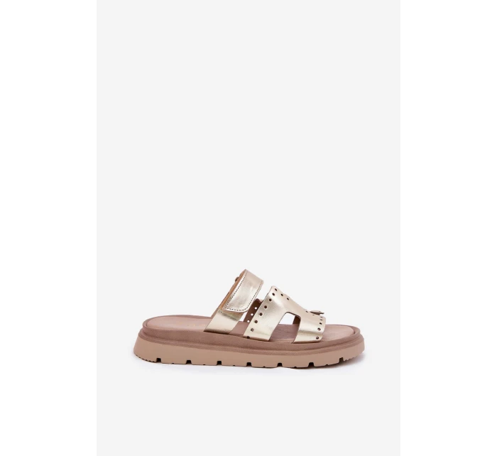 Dámské Pantofle Z Přírodní Kůže Na Platformě Zazoo 40440 Zlaté Dámské Pantofle Z Přírodní Kůže Na Platformě Zazoo 40440 Zlaté