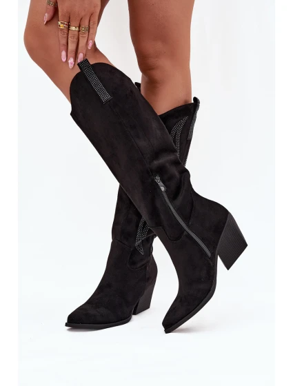 Dámské Boty S Dekorací Na Podpatku Černé model 21704704 - Boto