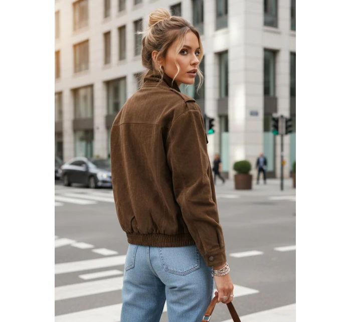 Dámská semišová bunda / bomber model 22022616 Tmavě hnědá Fashion Street - FashionStreet