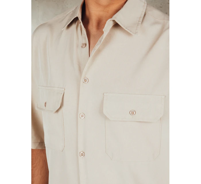 Pánská béžová košile s krátkým rukávem FashionStreet KX1082 Pánská béžová košile s krátkým rukávem FashionStreet KX1082