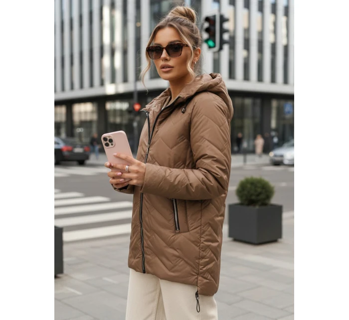 Dámská přechodná prošívaná bunda s kapucí hnědá FashionStreet TY5608