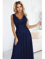 Večerní dlouhé šaty s  a hlubokým výstřihem tmavě modré model 21753485 - numoco basic