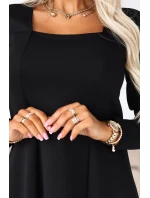 pohodlné trapézové šaty s výstřihem a dlouhými rukávy černé model 21794490 - numoco pohodlné trapézové šaty s výstřihem a dlouhými rukávy černé model 21794490 - numoco