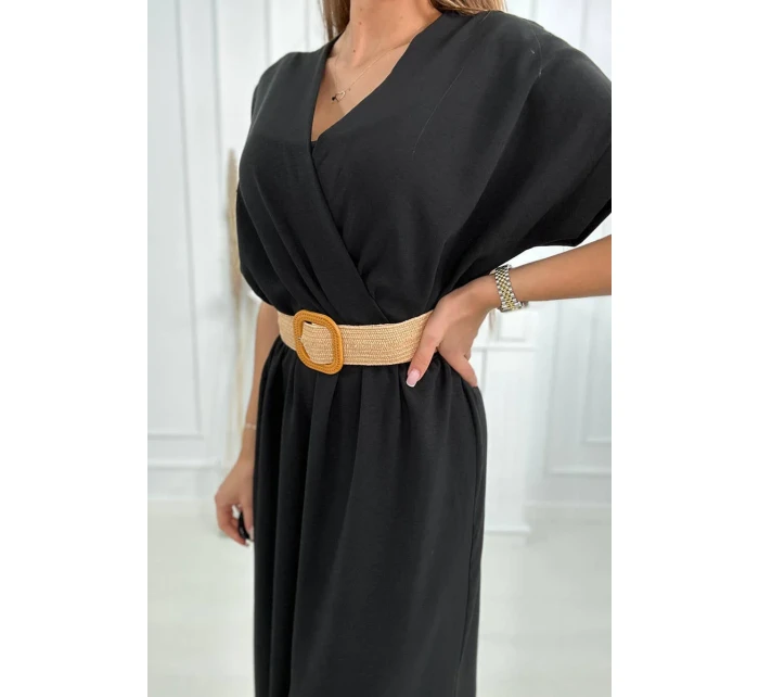Dlouhé šaty s ozdobným páskem černé