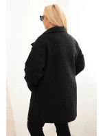 Dámský kabát Plus Size model 21393326 s vlnou a kapsami černý - K-Fashion