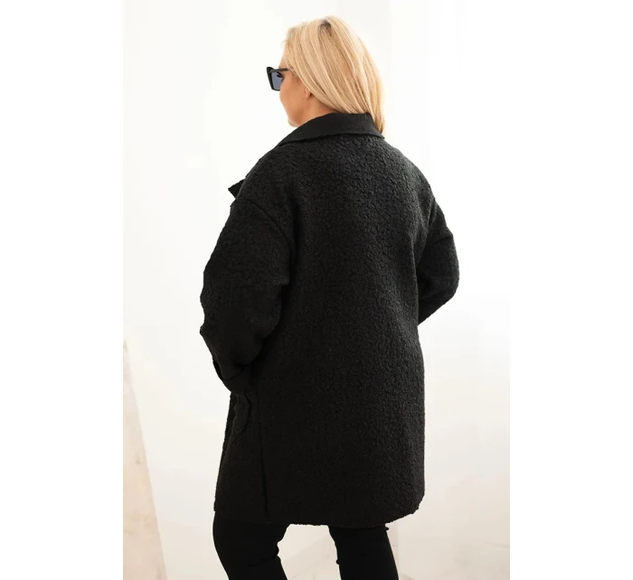 Dámský kabát Plus Size model 21393326 s vlnou a kapsami černý - K-Fashion
