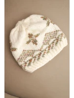 Dámská zimní čepice z vlny a s barevným vzorem model 21753185 ecru - K-Fashion