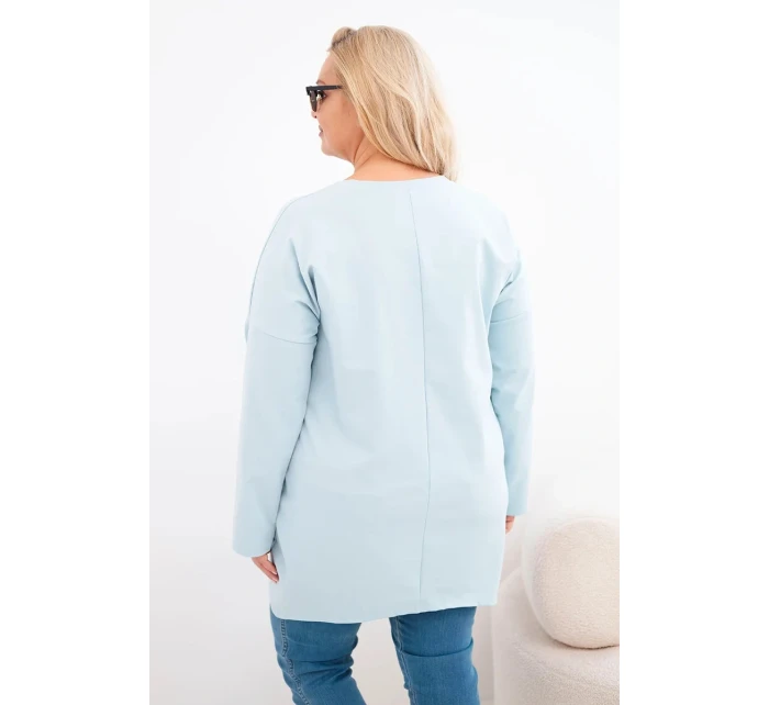 Dámská halenka Plus Size s delším zadním dílem a dlouhým rukávem tmavě mentolová