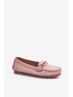 Dámské kožené mokasíny s ozdobou růžové S.Barski LR339