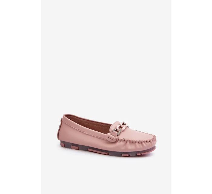 Dámské kožené mokasíny s ozdobou růžové S.Barski LR339