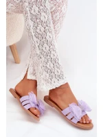 Dámské Pantofle Na Plochém Podpatku S Tylovou Mašlí Fialové Tanira Dámské Pantofle Na Plochém Podpatku S Tylovou Mašlí Fialové Tanira