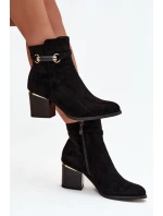 Dámské zimní kozačky na podpatku s ozdobným páskem Černé model 21711606 - Boto