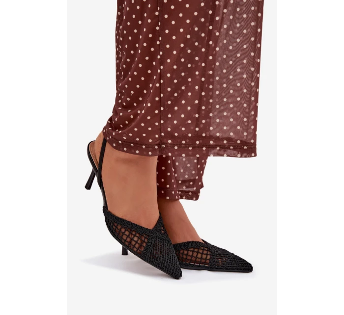 Sandály z pleteniny na podpatku Černé Hanelis